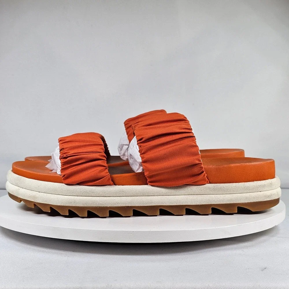 Sorel Kinetic Impact II‎ Slide Orange Ruched Platform Sandals NL471 Womens 8.5